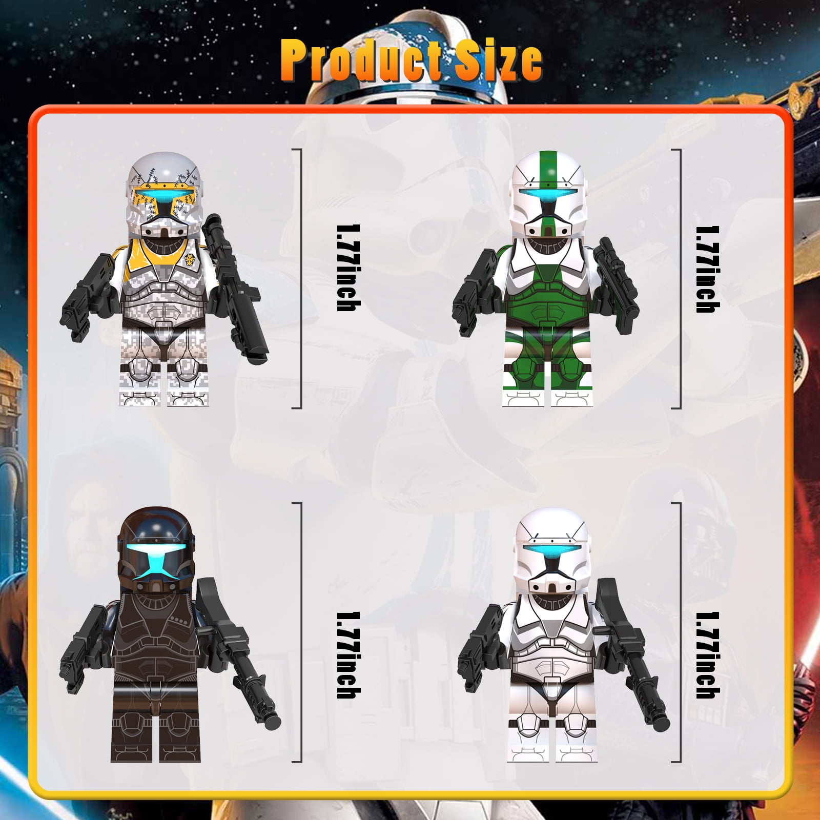 24 PCS Clone Wars Clone Force 99 Minifigures Collectible 1.77 inch Clone Trooper Action Figures Building Blocks Toys Set (Gift - 1PCS Turtle Keychain)