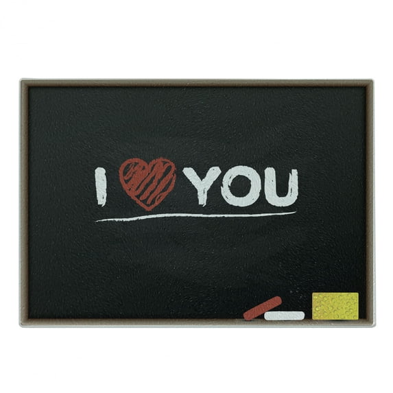 I Love You Cutting Board, Cartoon Illustration of a Blackboard with Charcoal Written Wording and Heart, Decorative Tempered Glass Cutting and Serving Board, Small Size, Multicolor, by Ambesonne