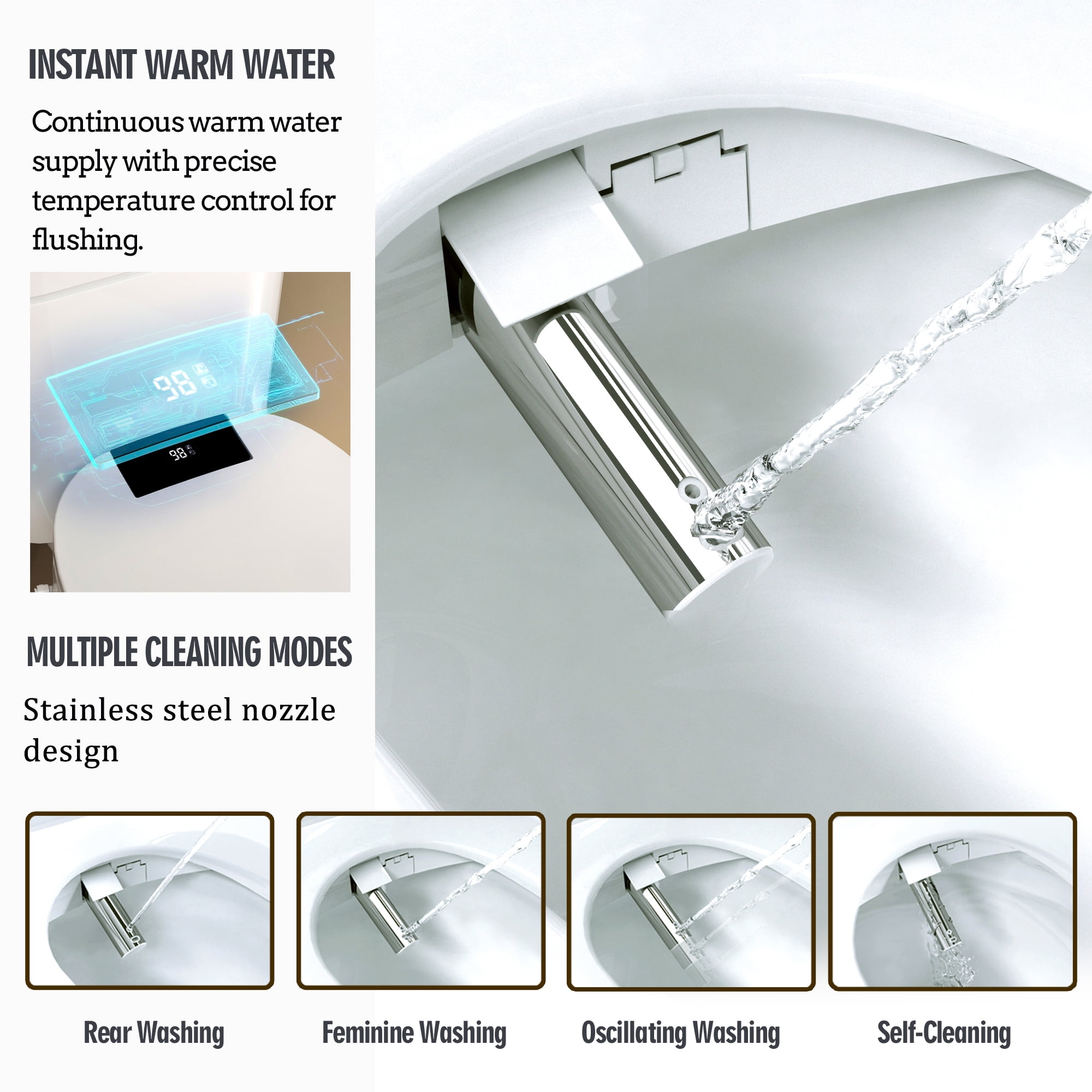 WLJBIDET Electric Bidet with Heated Toilet Seat, Warm Water, Air Drying, Night Light, Remote Control