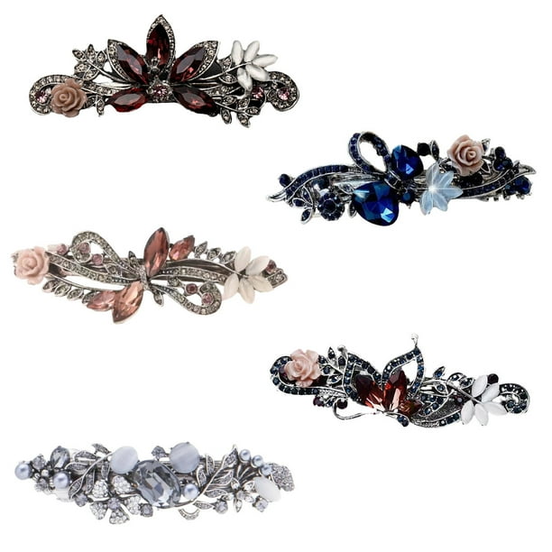 Horquilla de diamantes de imitación de cristal, flor grande, mariposa, perla, clip Vintage, joyería de pelo largo azul para boda para mujeres y niñas
