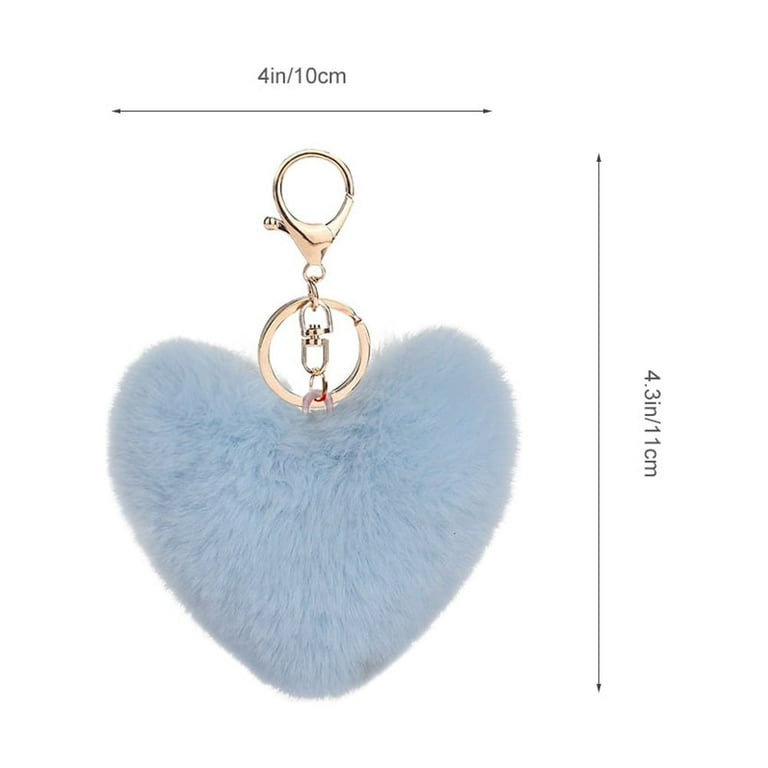 New Plush Heart Pom Pom Keychain - Light Blue