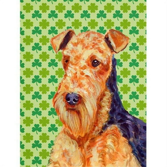 Airedale St. Patricks Day Shamrock Portrait Flag Canvas - House Size