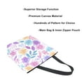 thumbnail image 3 of Open Top Canvas Tote Bag with Zipper Reusable Shopping Bag 13.5x15" Roomy Carryall Pink and Purple Flowers, 3 of 9