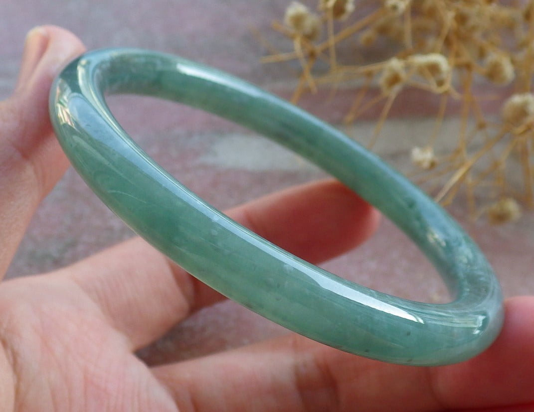 Icy Green Natural A JADE Jadeite Circle Bangle Bracelet 58 mm 683896 TN