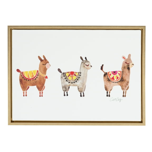 Kate and Laurel Sylvie Alpacas Horizontal Framed Canvas Wall Art by Cat Coquillette, 18x24 Gold