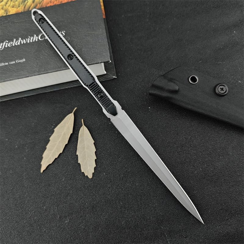 ABCISI 9.5in Tactical Fixed Blade Knife with Sheath, Steel Blade Aluminum Handle, Outdoor Survival Camping Fishing Hunting Knife Cutting Tool, Best Gifts for Men (Silver)