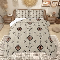 Manfei Western Bohemian Aztec Bedding Comforter Set for Female, Vintage Sheep Skeleton Twin Comforter Sets, Beige Hippie Triangle Reversible Bedding Set, Microfiber Bedroom Decor, 2-Piece