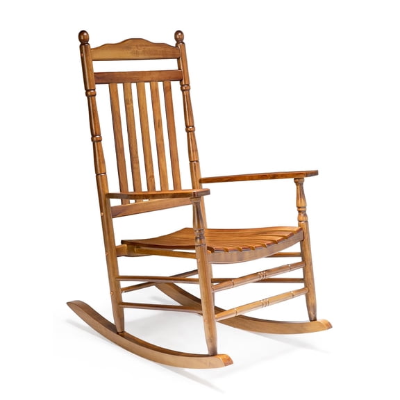 Wooden Rocking Chair, Outdoor Teak Rocking Chair with High Back and Wide Armrests, 450 lbs Weight Capacity, For Patio, Garden, Balcony, Porch, Living Room, Indoor and Outdoor Use, Natural Teak
