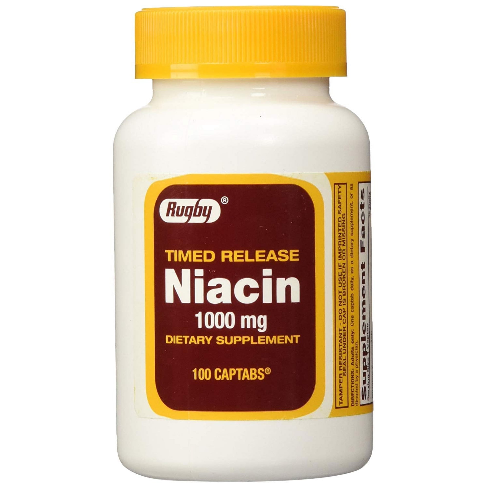 Rugby Niacin 1000 mg Tablets – Vitamin B3 Dietary Supplement, 100 Tablets per Bottle (Pack of 2, Total 200 Tablets)