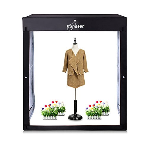 Boîte Lumineuse Photo LED Grande Taille Photographie Konseen Professionnelle 47"x20"x55 Pouces Éclairage Continu Flashery Studio Vidéo Cube Dimmable Tentes de Tournage Softbox avec 3 Couleurs Toiles en PVC et Sac de Transport