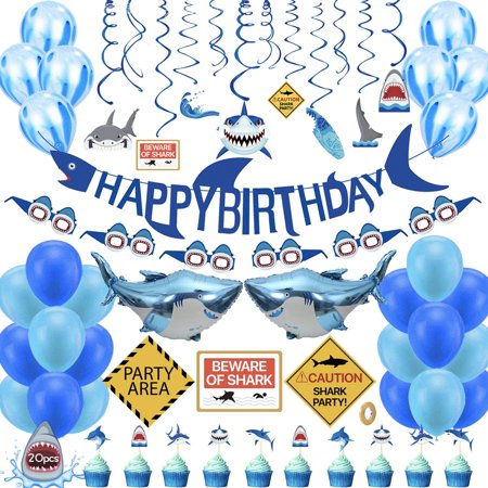 Shark Birthday Party Decorations,73 pcs Shark Theme Birthday Party Supplies for Kids,Boys Include Shark Balloons,Shark Birthday Banner,Shark Cake Topper for Ocean Theme Birthday Party
