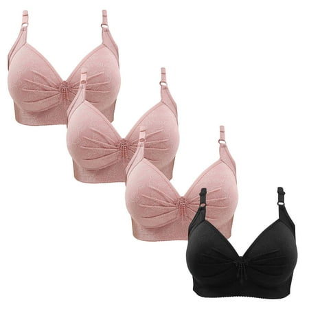 Gnurob Women Push Up Bralette 4 Pack Wireless Padded Bra with Straps Seamless Lace Brassiere Plus Size Bralettes Soft Breathable Underwear Everyday Bras Clearance Saving B06-Pink 3X-Large