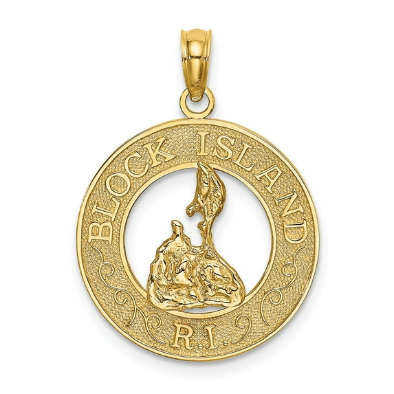 FB Jewels 14K Yellow Gold Block Island Ri On Round Frame with Map Center Pendant