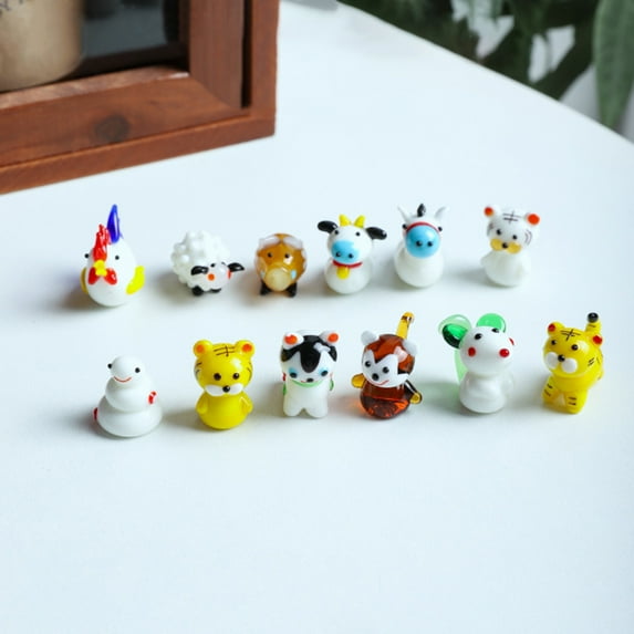 2cm Zodiac Figurine Mini Cute Desktop Decor Glass Craft Cartoon Chinese Zodiac Animal Model Ornament Living Room Decoration