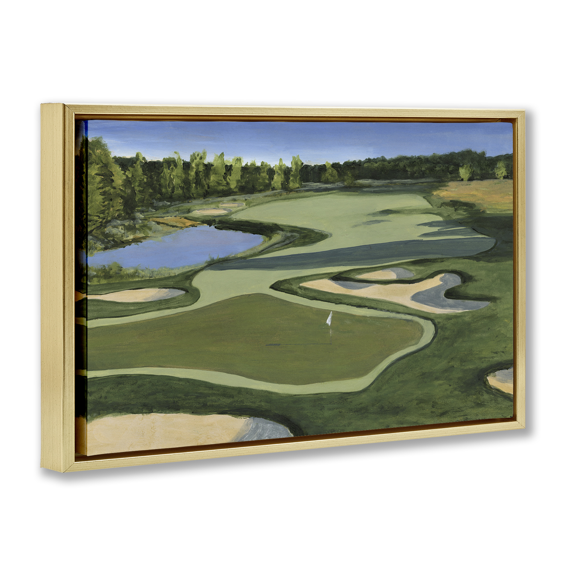 Stupell Industries Traditional Golf Course Landscape Painting Gold Floater Framed Art Print Wall Art, 25 x 17