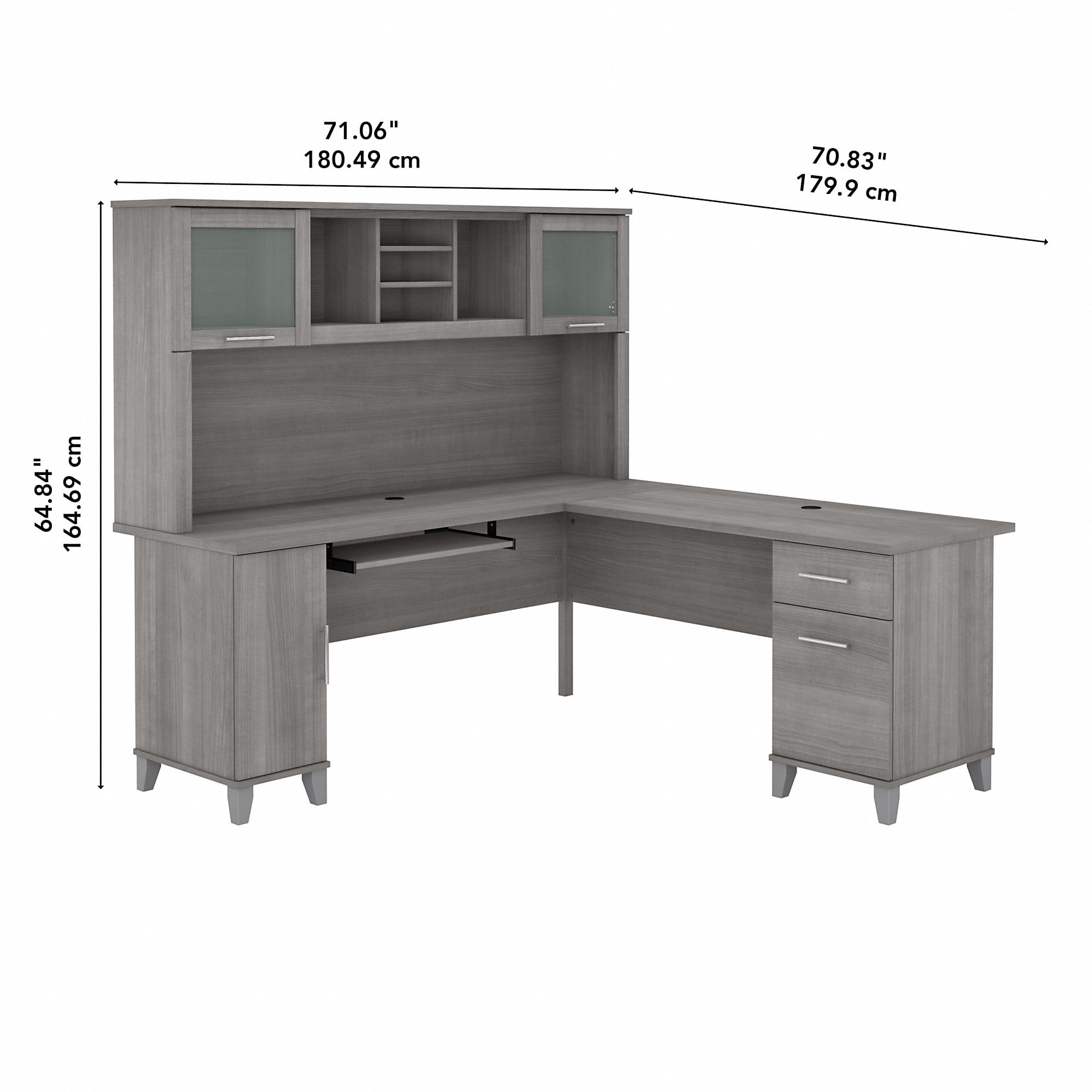 Bush Furniture Somerset 72W Hutch for L Shaped Desk in Ash Gray 