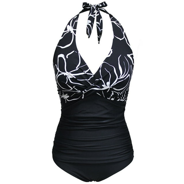 One Piece Bathing Suit for Women Training Athletic Swimwear Tummy Control Halter Swimsuit