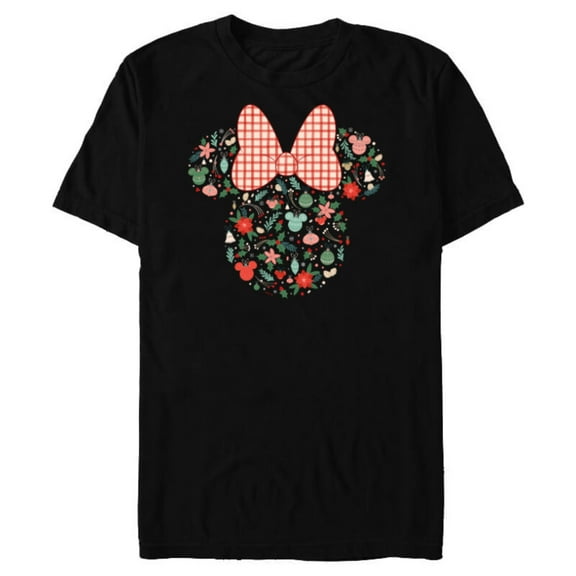 Disney Minnie Mouse Head Icon Christmas Ornaments & Holly - Short Sleeve Blended T-Shirt for Adults - Customized-Black