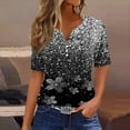 thumbnail image 2 of DeHolifer T Shirt for Women Short Sleeve V Neck Button Floral Printed Loose Casual T Shirt Summer Fashion Tee Tops Black S, 2 of 4