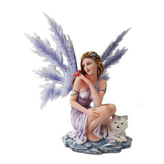 14 Inch Winter Snowflake Winged Fairy with Tiger Statue Figurine