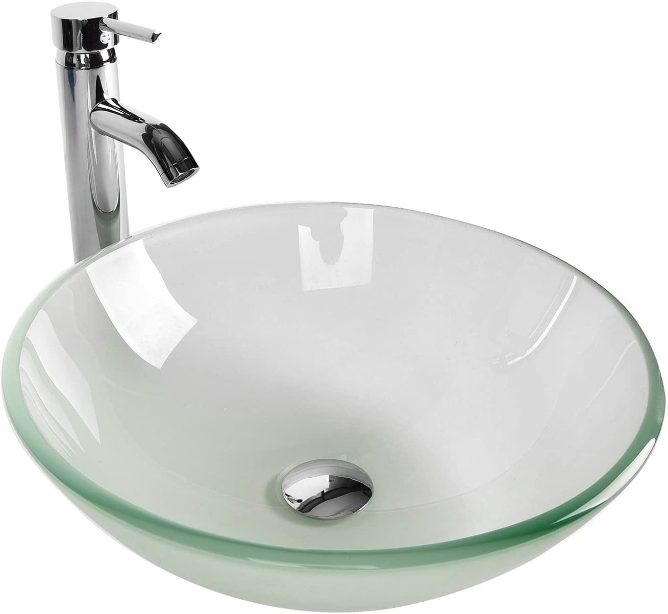 ELECWISH Tempered Glass Vessel Bathroom Vanity Sink, Round Artistic