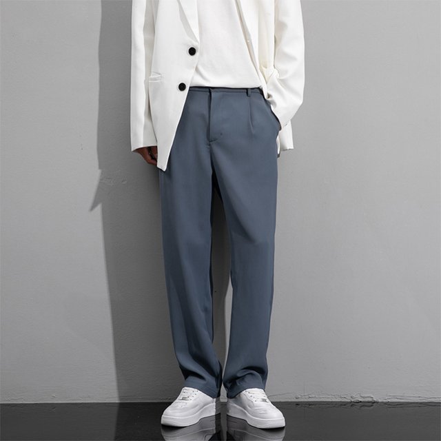 Pantalones de traje de color liso para hombre, de negocios, informales, de moda, largos, para hombre