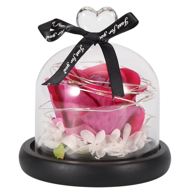 Lámpara LED romántica con forma de rosa y cubierta de vidrio simulado, luz de noche en forma de corazón para el día de San Valentín, regalo perfecto en color rojo rosado