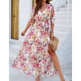 thumbnail image 2 of Alsol Lamesa Women's Floral Boho Wedding Dresses Casual V Neck Half Sleeve Midi Evening Dress Beach Cocktail Party Dress for Women,US 4-6(S), 2 of 6