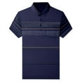 thumbnail image 4 of Men's Polo Shirts Color Blocke Striped Short Sleeve Collared Loose Fit Top with Pocket Business Golf Shirts Navy M-105, 4 of 5