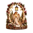 thumbnail image 2 of Angel and Bunny Winter Table Centerpiece Birch Arch Desktop Figurine Lighted Hanging Lantern Pinecone Berry Christmas Decor, 2 of 8