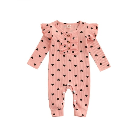 

Genuiskids Newborn Baby Boy Girl Valentine s Day Outfit Long Sleeve Ribbed Love Heart Jumpsuit One Piece Romper Bodysuit