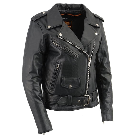 Milwaukee Leather LKL2701 Women's Classic Black Premium Leather Motorcycle Rider Jacket with Built-In Belt Large