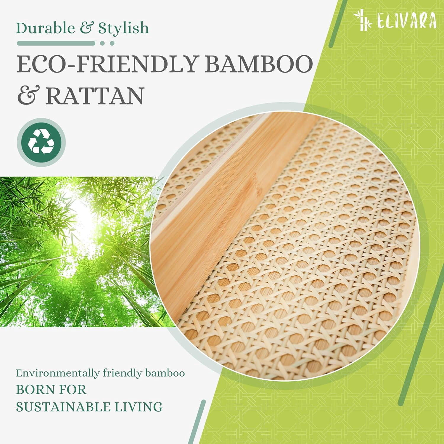 Bamboo & Rattan Expandable Drawer Organizer – Rustic Wood Utensil Holder, Cutlery Tray for Kitchen & Office – Adjustable Width 13" to 22", Size 13"x18"x2.6"