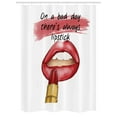 thumbnail image 1 of Girls Stall Shower Curtain, 'Bad Day Good Make Up'' Quote Sensual Beauty Charm Inspiration Art Print, Fabric Bathroom Set with Hooks, 54W X 78L Inches, Dark Coral Yellow Black, by Ambesonne, 1 of 1