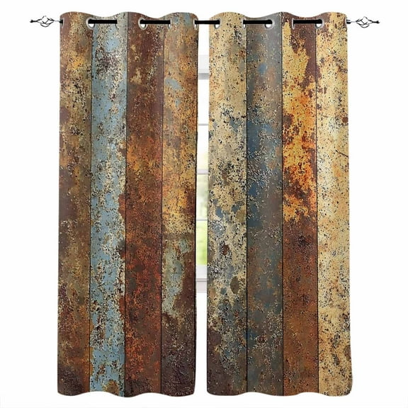 Fsddascl Brown Gray Blackout Curtains for Bedroom/Living Room, Thermal Insulated Kitchen Curtains, Farmhouse Abstract Gradient Wooden Grain Grommet Darkening Window Treatment Drapes 52"x84"x2