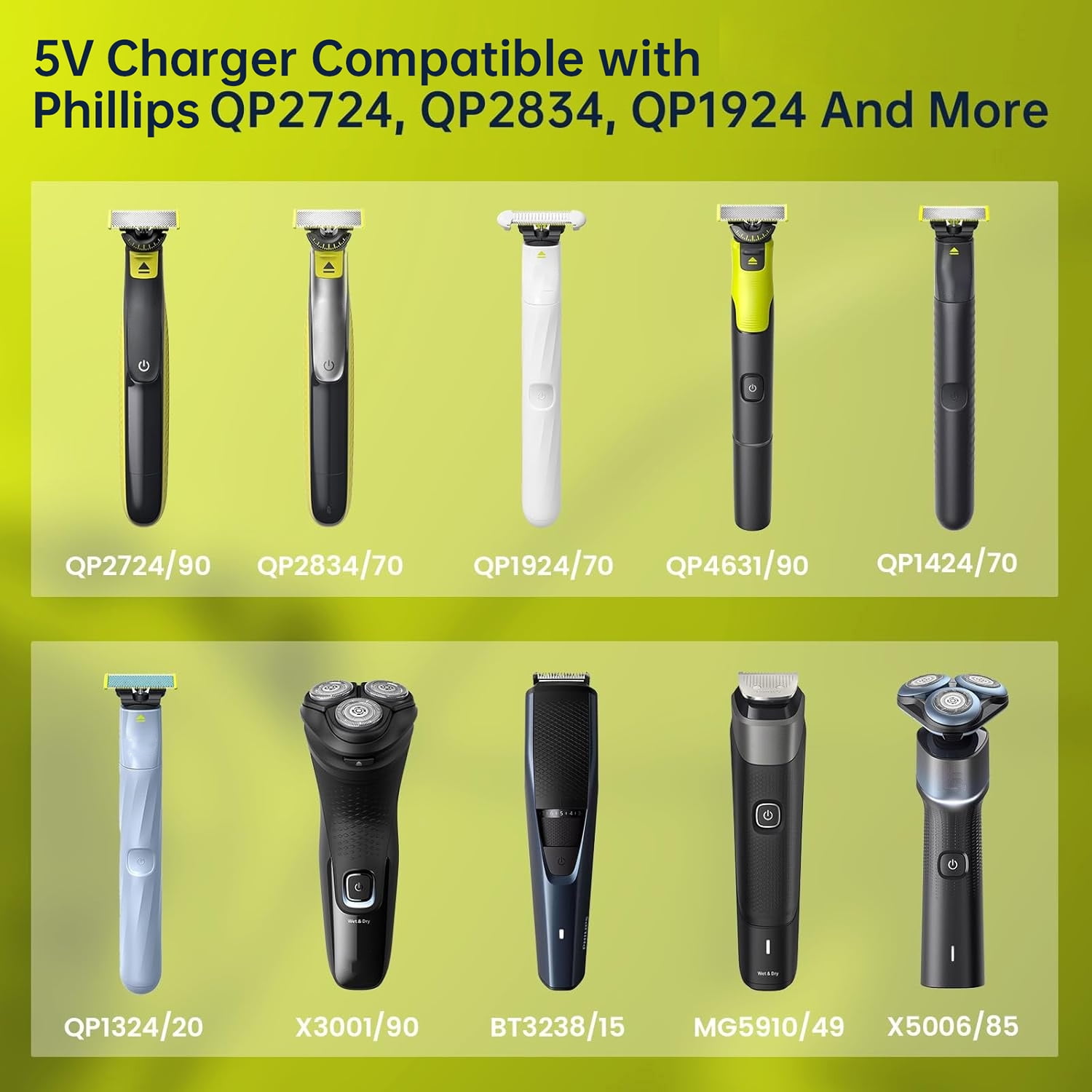 5V Charger Compatible with Philips Norelco One Blade QP2724 QP2834 QP1324 MG5910 MG7910 MG9510 MG9520 PQ888 PQ889 Electric Shaver