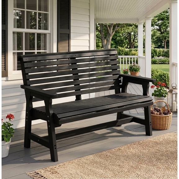 Innovaze Poly Lumber Outdoor Bench, HDPE All-Weather Bench, for Patio, Porch, Garden and Park, 700 lbs Weight Capacity (2-Seater, Black)