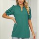 thumbnail image 5 of Camiseta de manga corta con cuello en V para mujer, camiseta holgada y transpirable para primavera y verano, verde oscuro L, 5 of 7