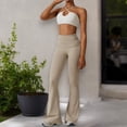 thumbnail image 5 of Women's Flared Halter Neck Jumpsuit Convert to High Waist Flared Yoga Pants- X Large, Tan, 5 of 7