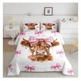 thumbnail image 2 of Highland Cow Bedding Set Boys Girls Full Size Highland Cattle Comforter Set for Kids Women Men Pink Bow Comforter Kawaii Animal Duvet Set Cute Quilt Set, 2 of 8