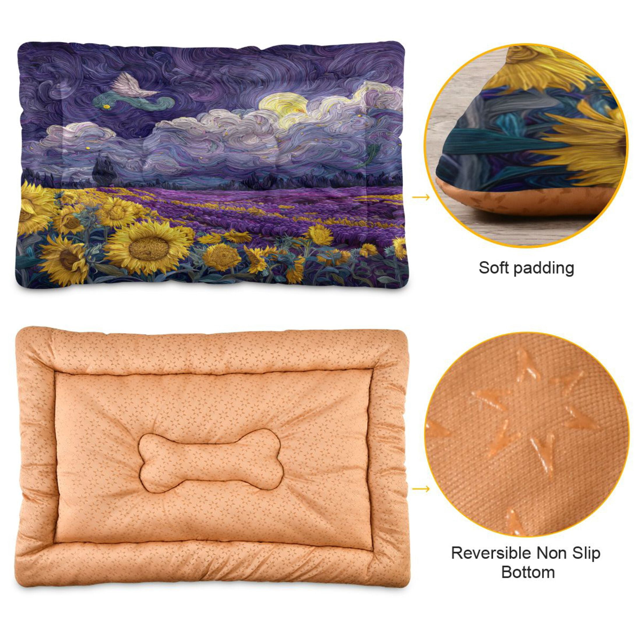 Qxltty Blooming Sunflowers Ped Pad Wear-resistant and Hard to Bite Through Sleeping Pad for Small Medium Large Dogs Winter Pet Bed 36×24in