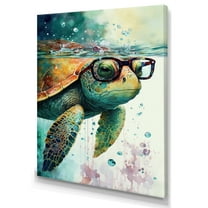 Designart Turtle With Glasses In The Ocean II Canvas Wall Art