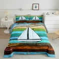 thumbnail image 2 of Erosebridal Sailboat Comforter Set Toddler Ocean Nautical Themed Bedding Set Log Cabin Style Wooden Board Comforter Coastal Sea Adventure Quilt Set, 2 of 7