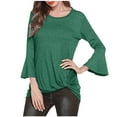 thumbnail image 2 of Royisotas Solid Color Tops for Women Green Fall and Winter Long Sleeve Casual Women Blouses Crew Neck Flare Sleeve Tunic T Shirts, 2 of 3