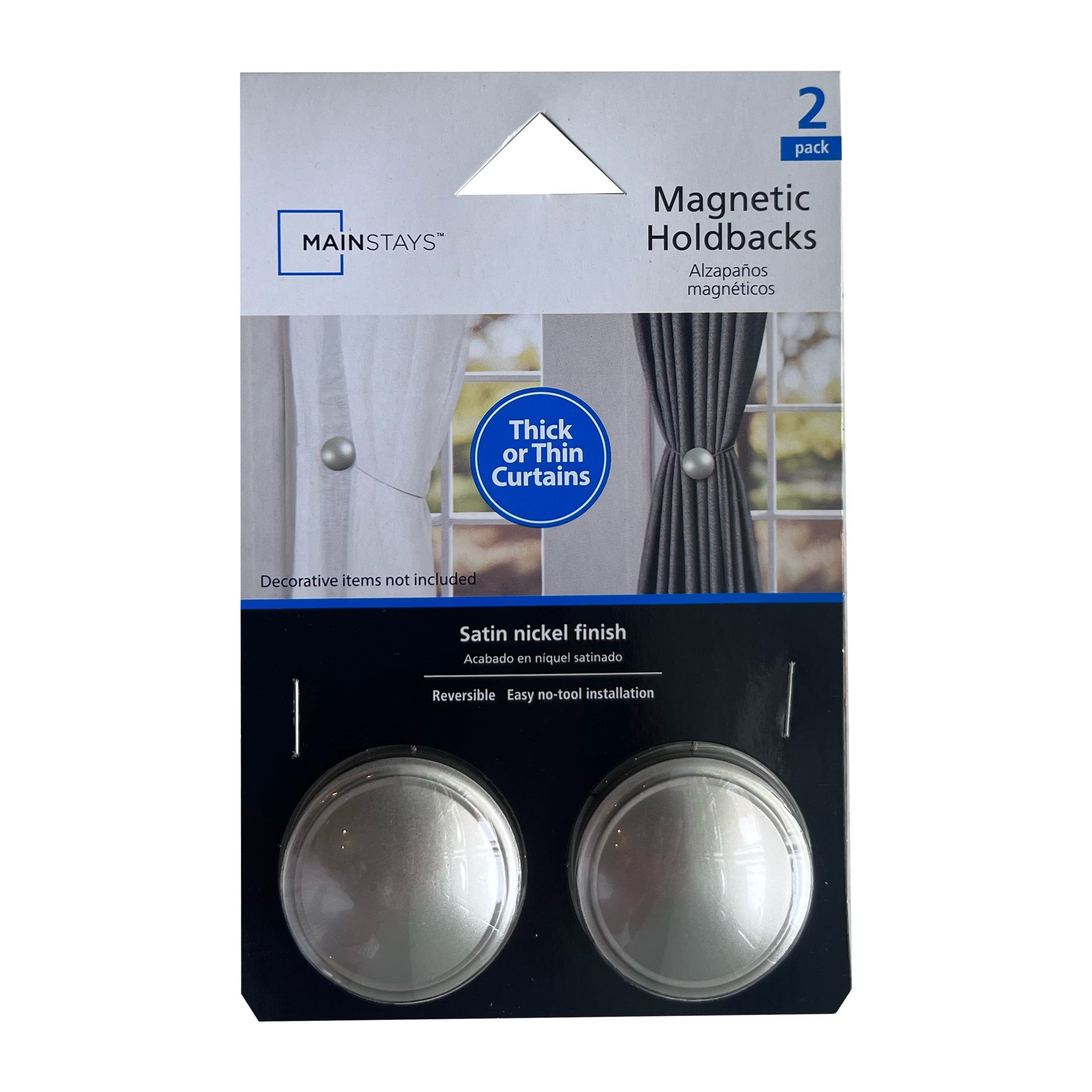 (2 pack) Mainstays Nickel 2 Magnetic Curtain Holdbacks