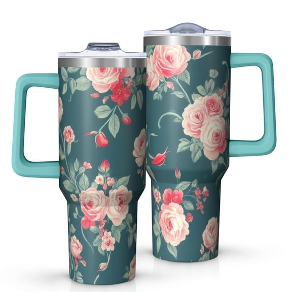 OBREWU Pioneer Flower Tumbler with Handle and Lid,Pioneer Flower 40oz Double Wall Vacuum Insulated Tumbler,Cups Gift for Women and Men