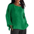 thumbnail image 1 of Dealovy Chemises à Manches 3/4 pour Femmes Grande Taille Coton Lin Hauts d'Été Décontractés Col Rond Léger T-Shirts, 1 of 6