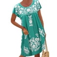 thumbnail image 1 of Daeful Robe Midi Femme Col Rond Été Plage Robe de Soirée Manches Courtes Tunique Décontractée Verte 5TG, 1 of 5