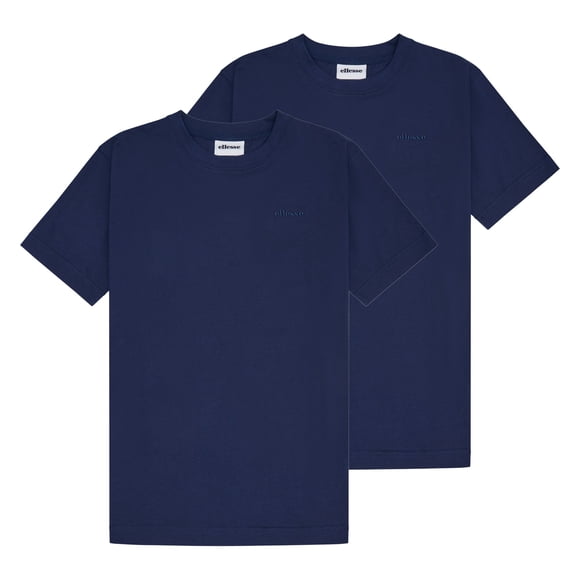ellesse Camiseta para hombre paquete de 2 - ACCIANO, manga corta, cuello redondo, logotipo, algodón, liso Azul oscuro XL (X-Large)