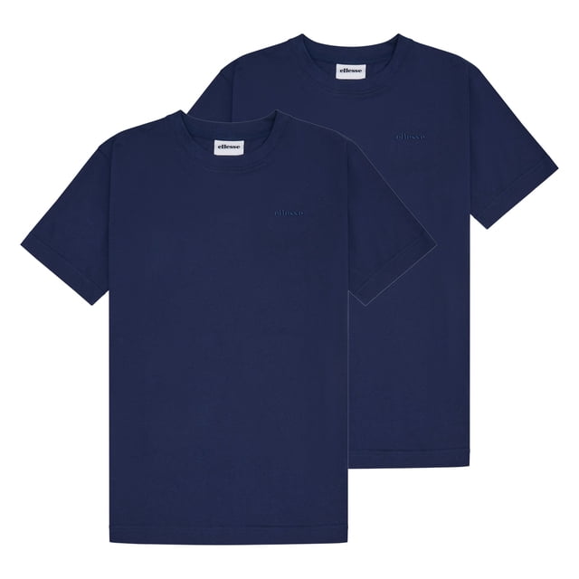 ellesse Camiseta para hombre paquete de 2 - ACCIANO, manga corta, cuello redondo, logotipo, algodón, liso Azul oscuro XL (X-Large)
